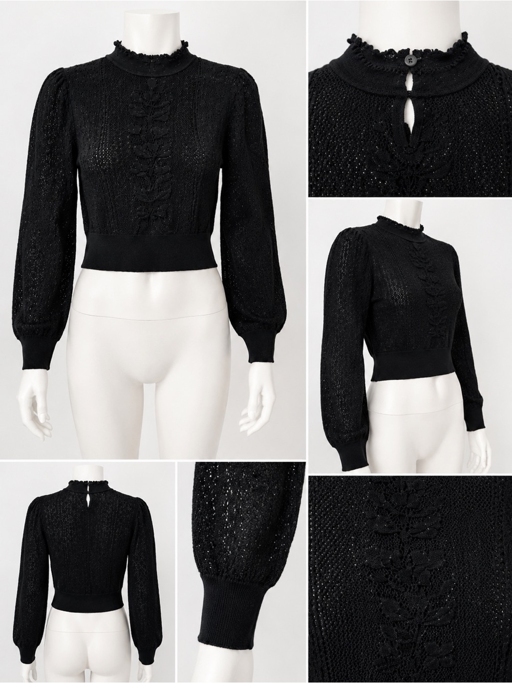 Zara Black Pointelle Knit Crop Sweater - Picture 2 of 5